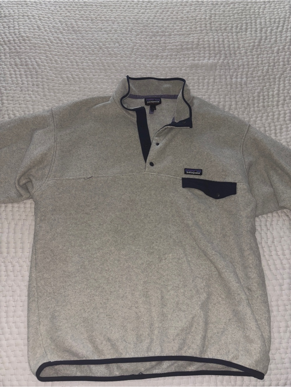 Patagonia Light Gray Synchilla Snap-T Pullover with Black Trim
